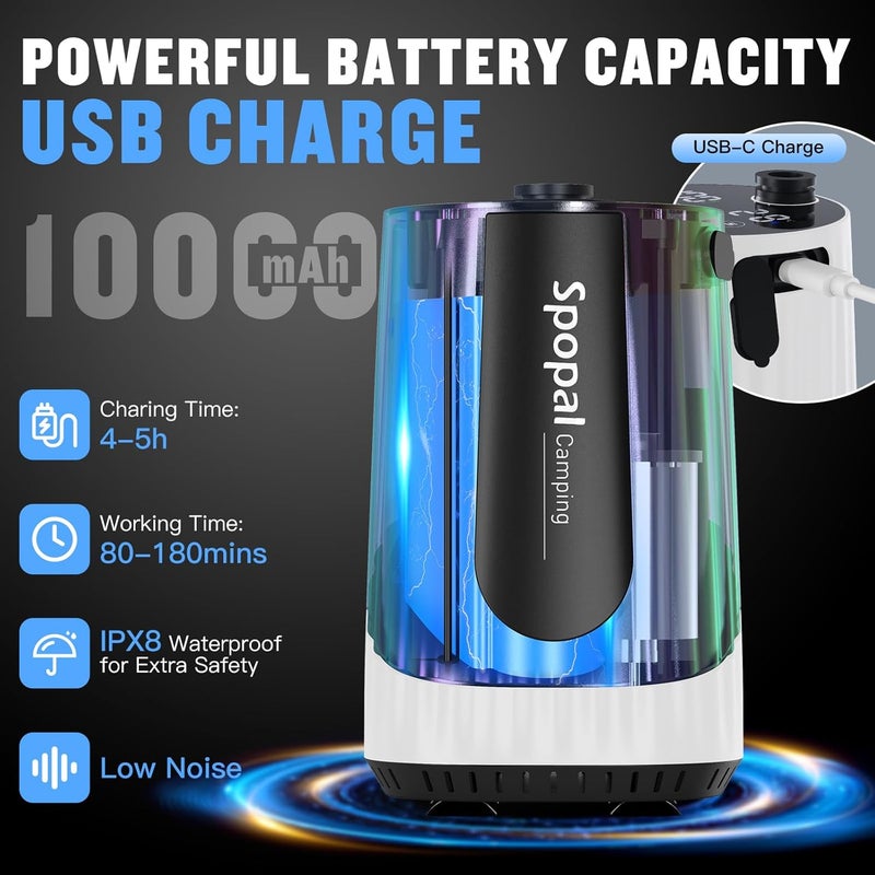 Spopal Portable Shower for Camping, [Upgraded] 10000mAh Rechargeable Camping Shower with 5 Adjustable Speeds,Premium LED Display, IPX8 Waterproof Outdoor Shower Kit for Hiking, Car, Pet, Travel - Image 2
